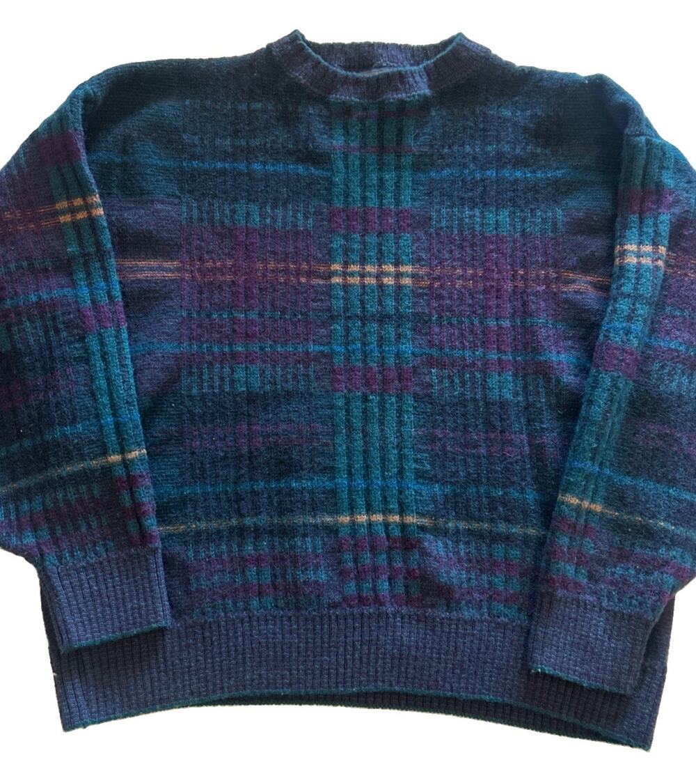 Pendleton Sweater Mens Sz XL Wool Tartan Plaid Knit Crewneck USA 80s Vintage